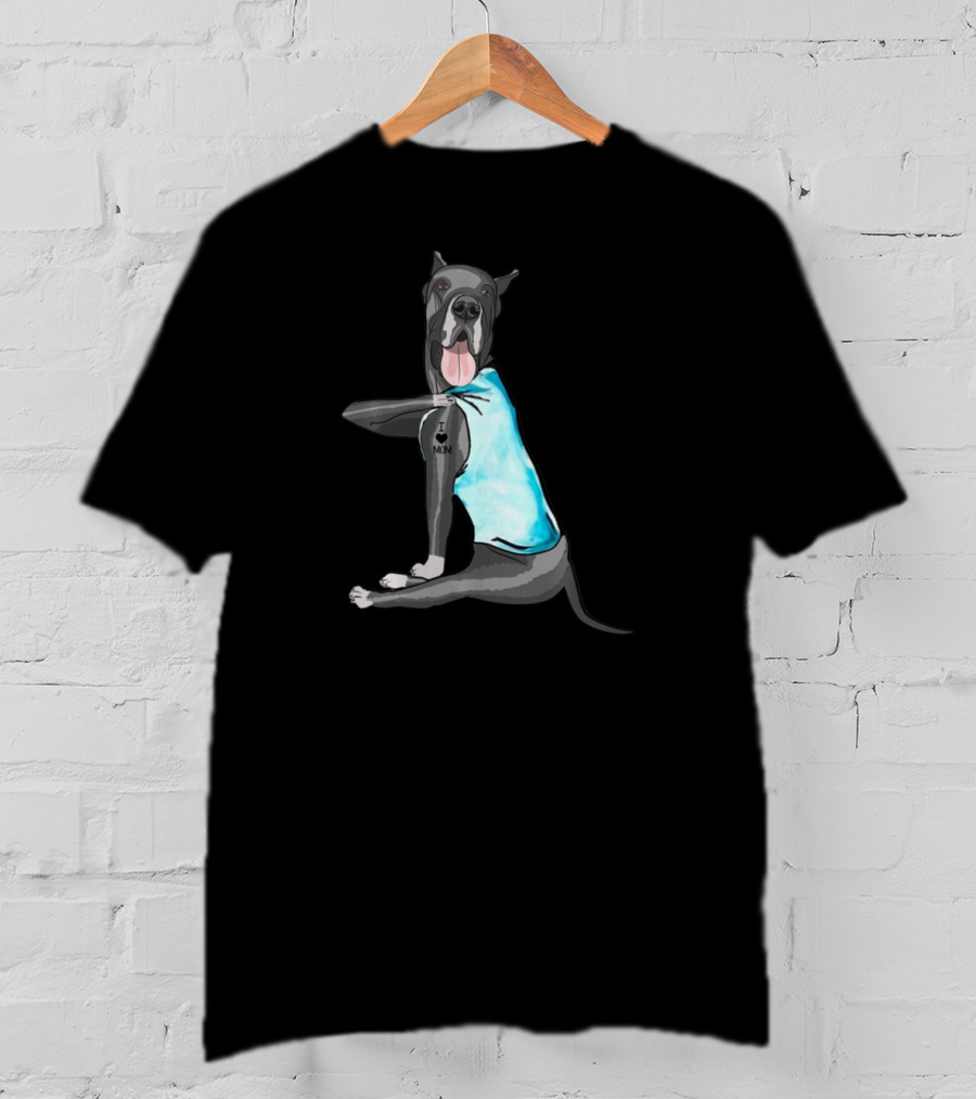 Great Dane I Love Mom Tattoo Dog In Blue Vest T-Shirt