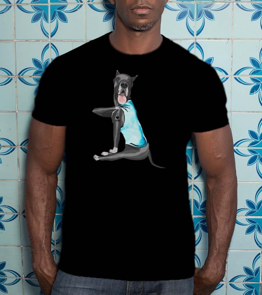 Great Dane I Love Mom Tattoo Dog In Blue Vest T-Shirt