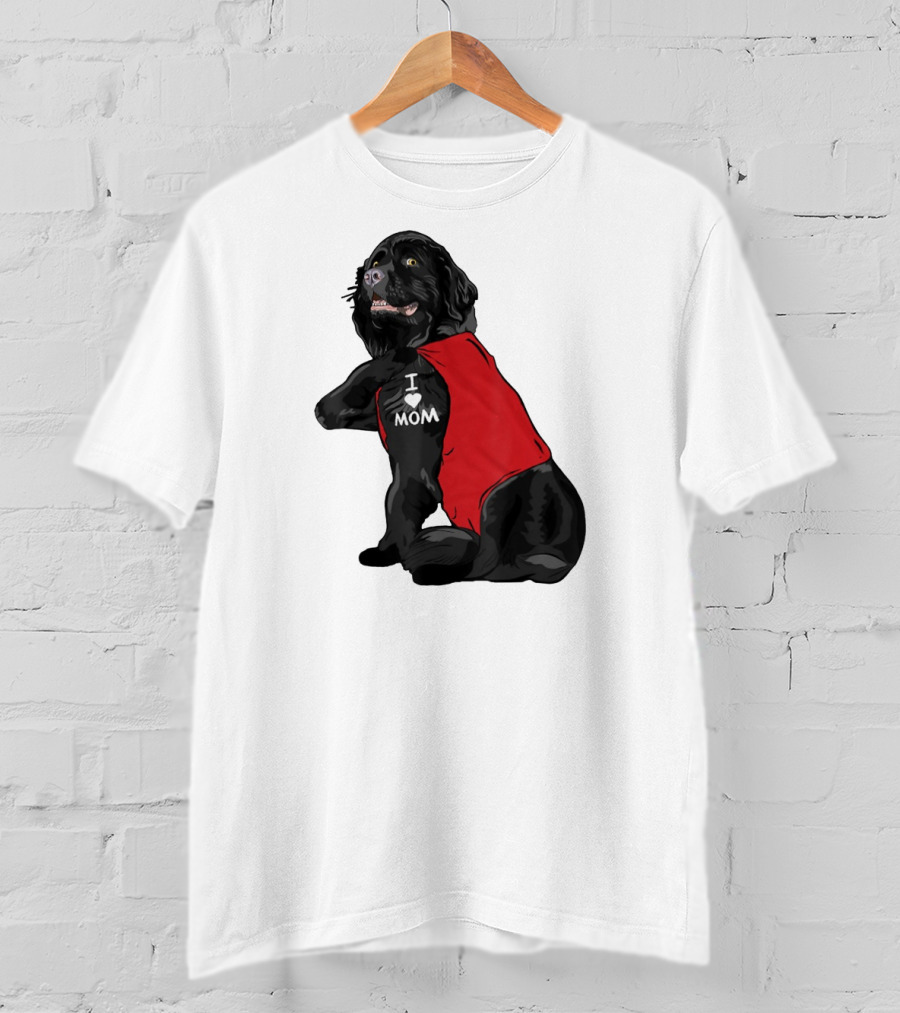 Newfoundland Dog I Love Mom Red Vest Tattoo T-Shirt