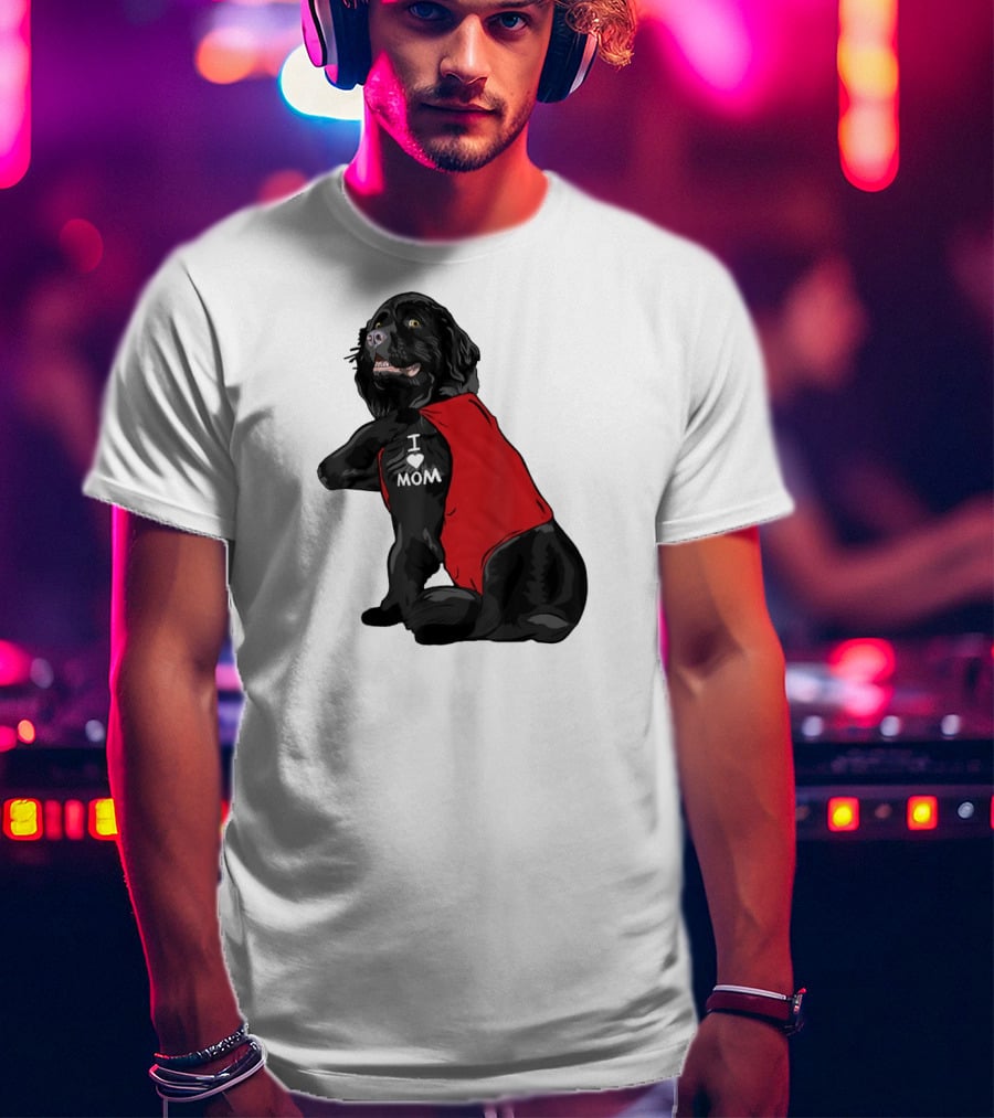 Newfoundland Dog I Love Mom Red Vest Tattoo T-Shirt