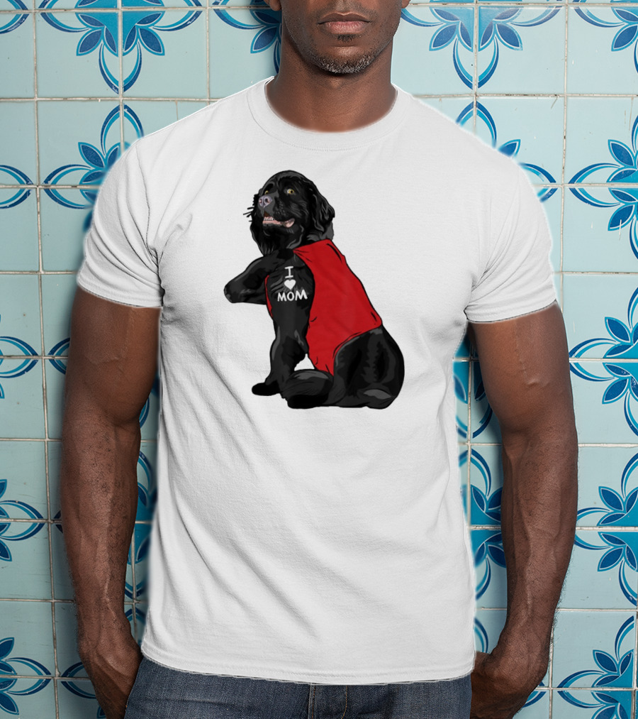 Newfoundland Dog I Love Mom Red Vest Tattoo T-Shirt
