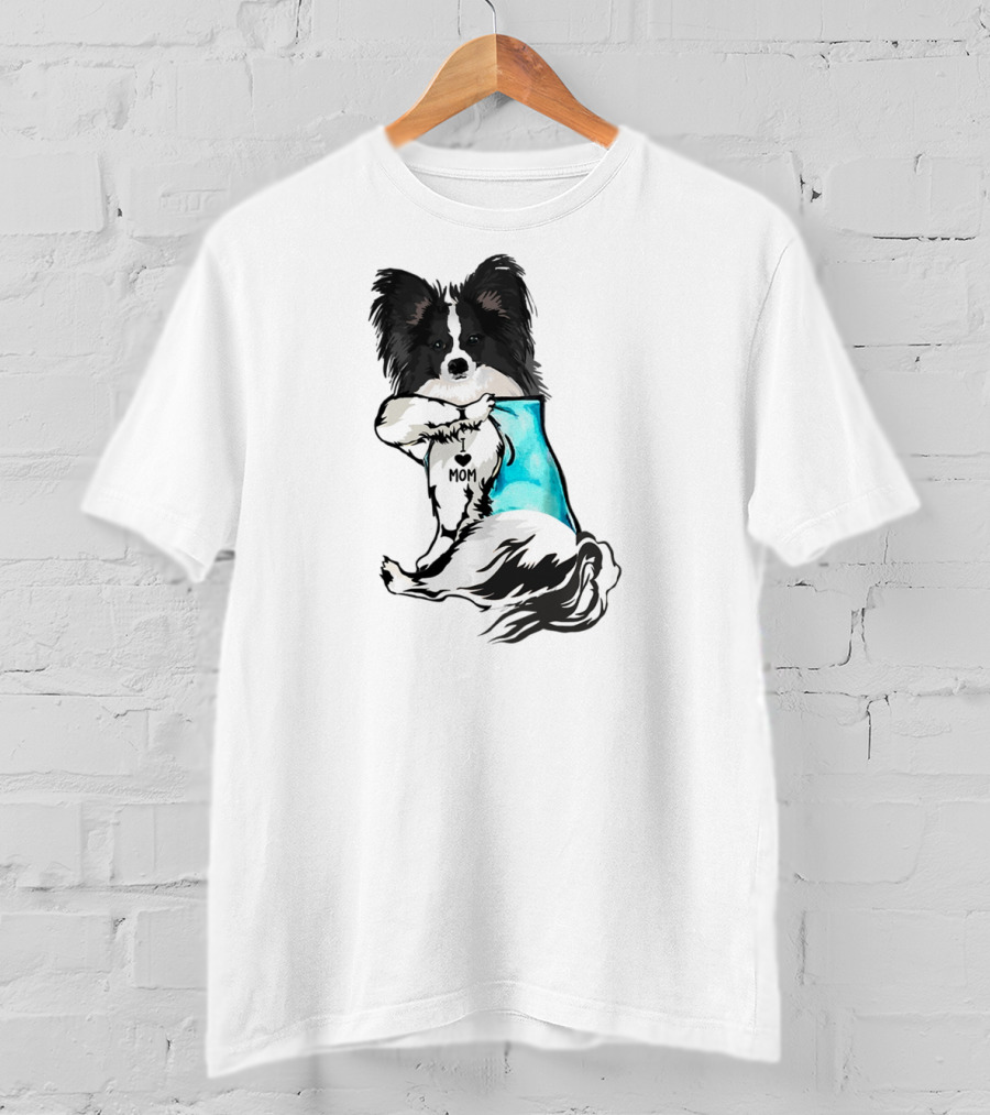 Papillon Dog I Love Mom Tattoo T-Shirt