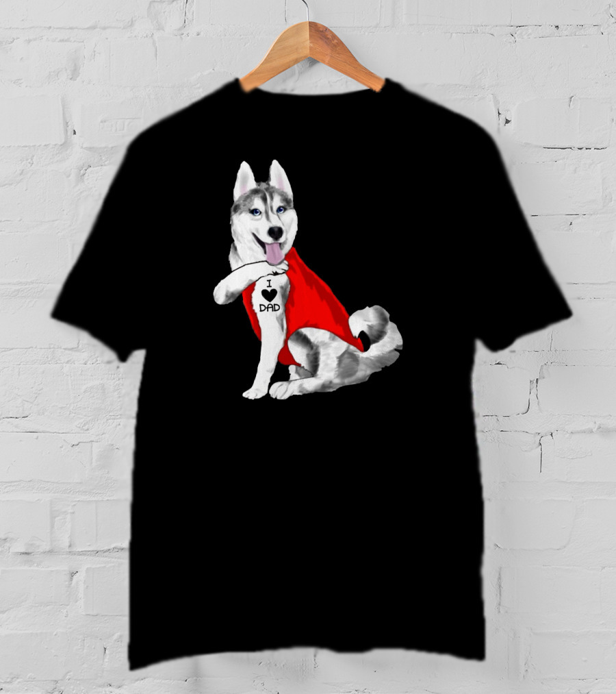 I Love Dad Husky Dog In Red Cape T-Shirt