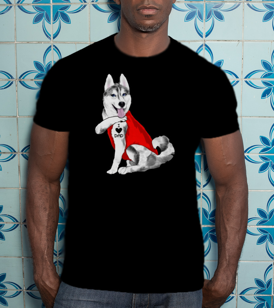 I Love Dad Husky Dog In Red Cape T-Shirt