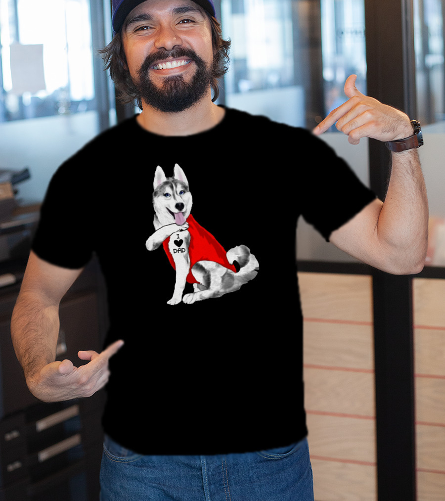 I Love Dad Husky Dog In Red Cape T-Shirt