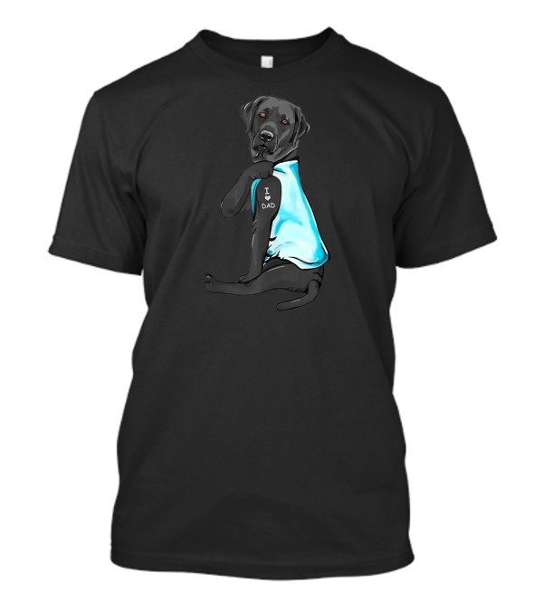 I Love Dad Black Labrador Wearing Blue T-Shirt