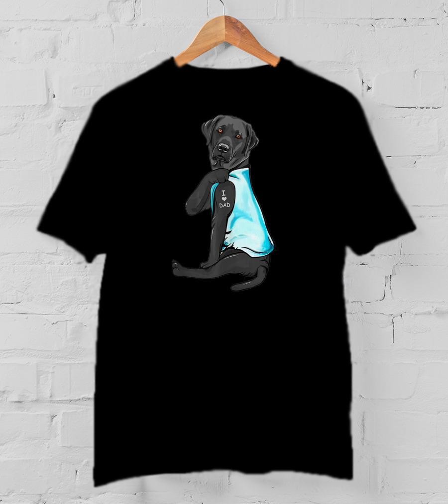I Love Dad Black Labrador Wearing Blue T-Shirt