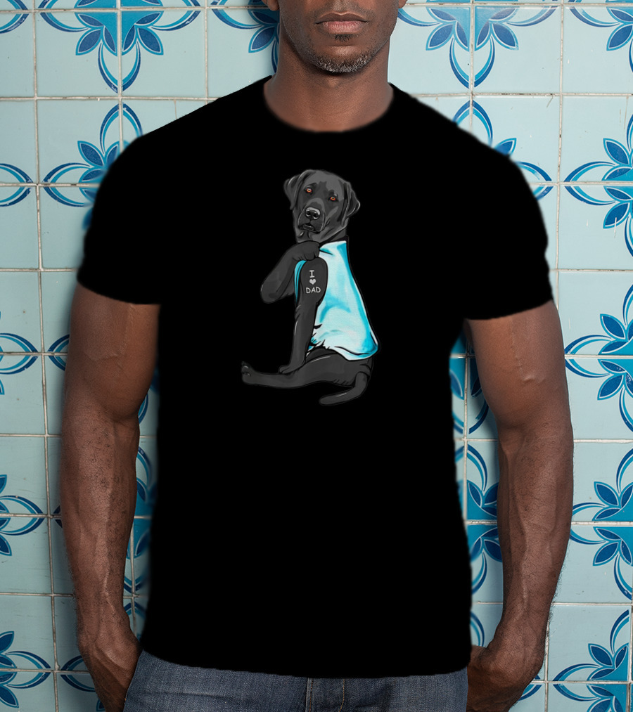 I Love Dad Black Labrador Wearing Blue T-Shirt