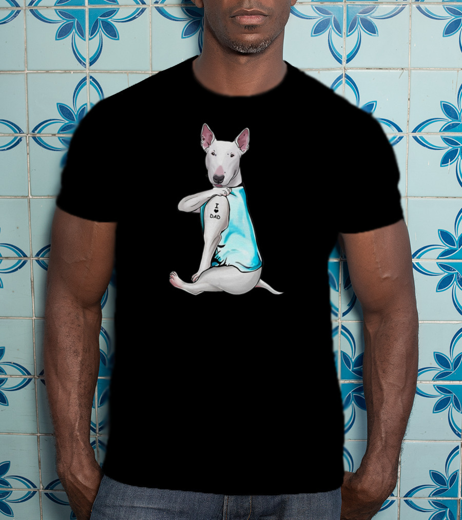 Bull Terrier I Love Dad Tattoo T-Shirt