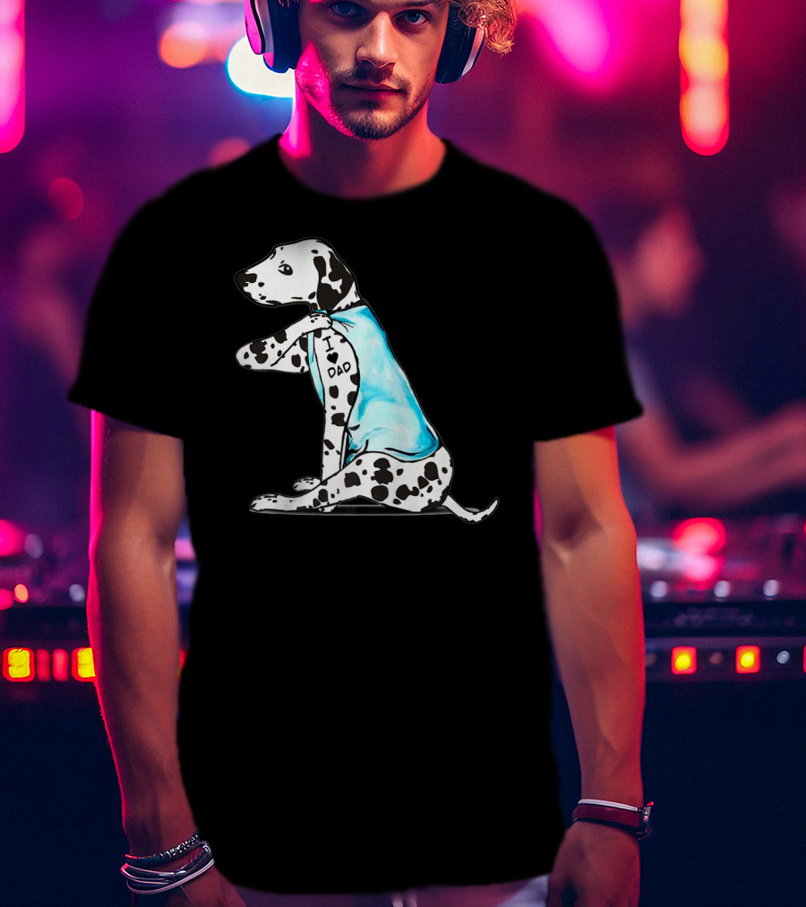 Dalmatian I Love DAD Blue Shirt Cute Dog T-Shirt
