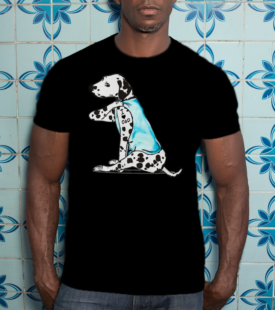 Dalmatian I Love DAD Blue Shirt Cute Dog T-Shirt