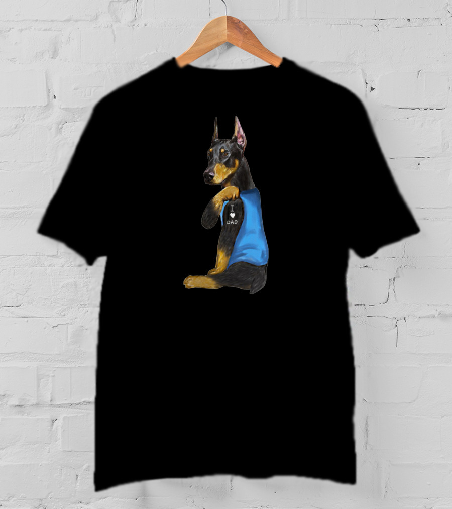 Dobermann I Love Dad Wearing Blue Vest T-Shirt