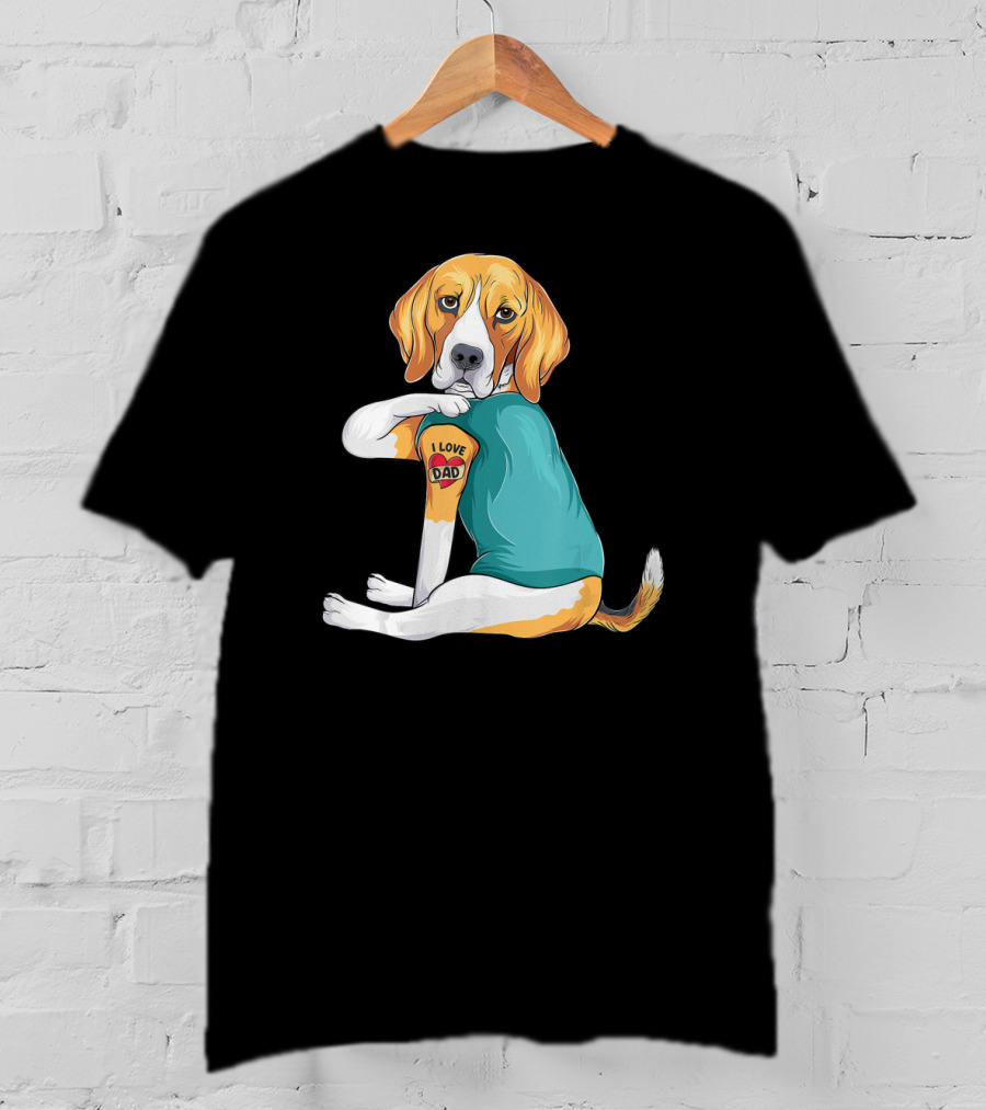 Father's Day Beagle I Love Dad Tattoo Dog Wearing T-Shirt