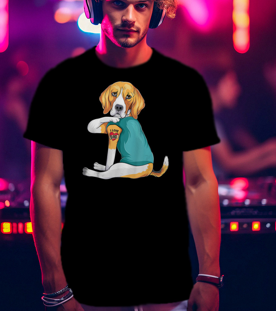 Father's Day Beagle I Love Dad Tattoo Dog Wearing T-Shirt