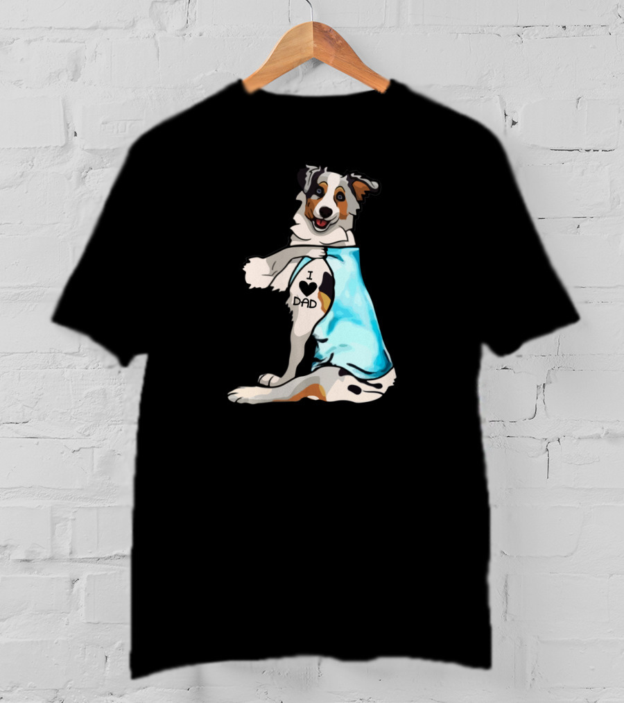 I Love Dad Border Collie Father Dog In Blue T-Shirt