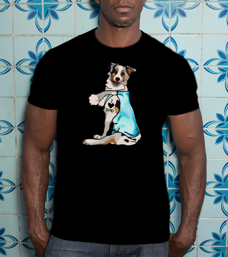 I Love Dad Border Collie Father Dog In Blue T-Shirt