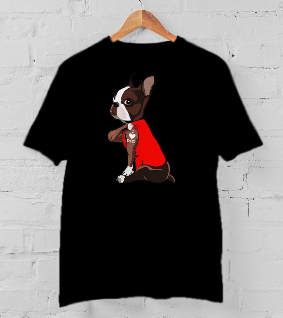 I Love Dad Boston Terrier Dog Father Red T-Shirt