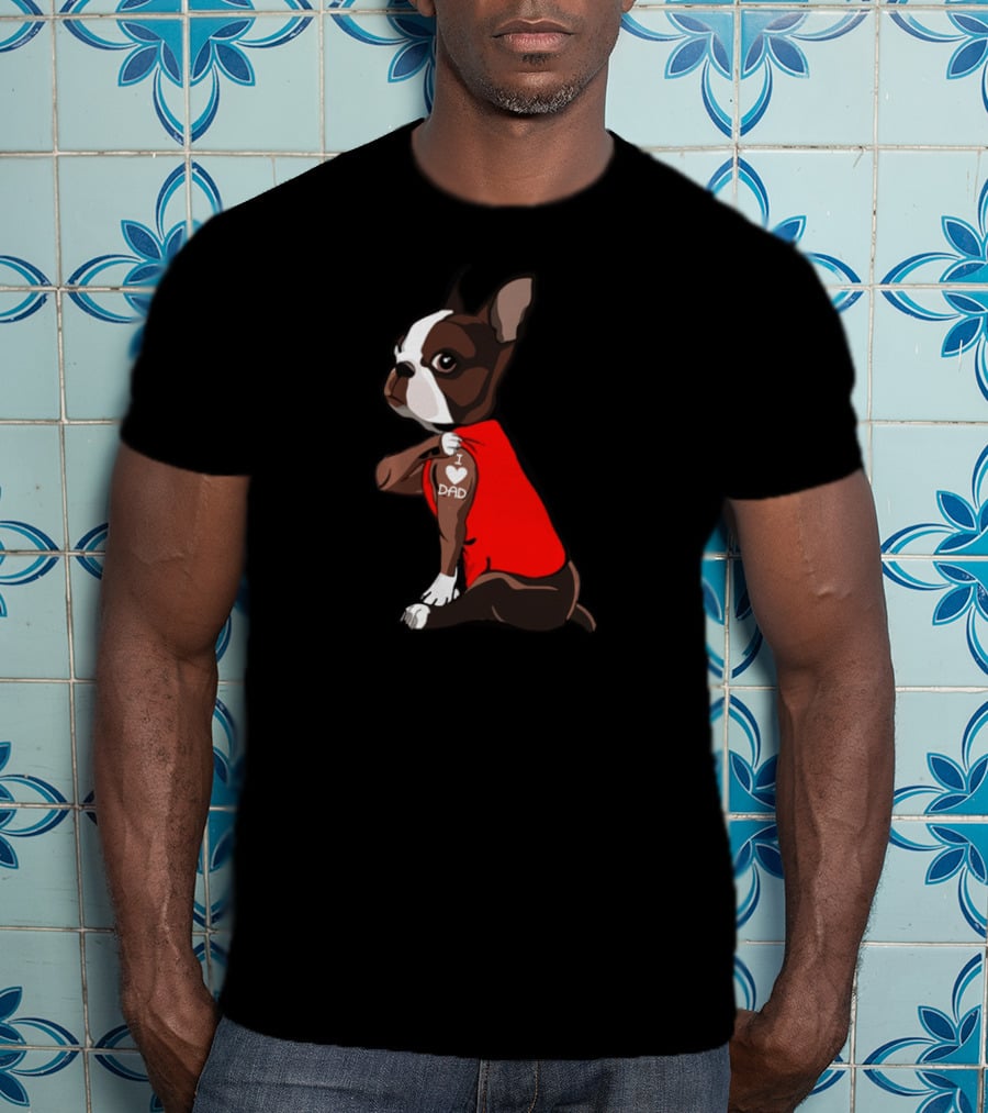I Love Dad Boston Terrier Dog Father Red T-Shirt