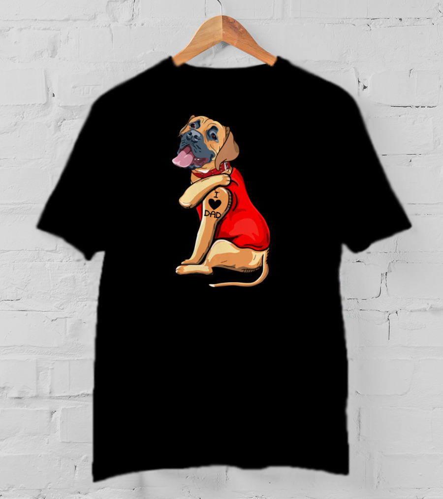 I Love Dad English Mastiff Dog Tattoo Heart T-Shirt