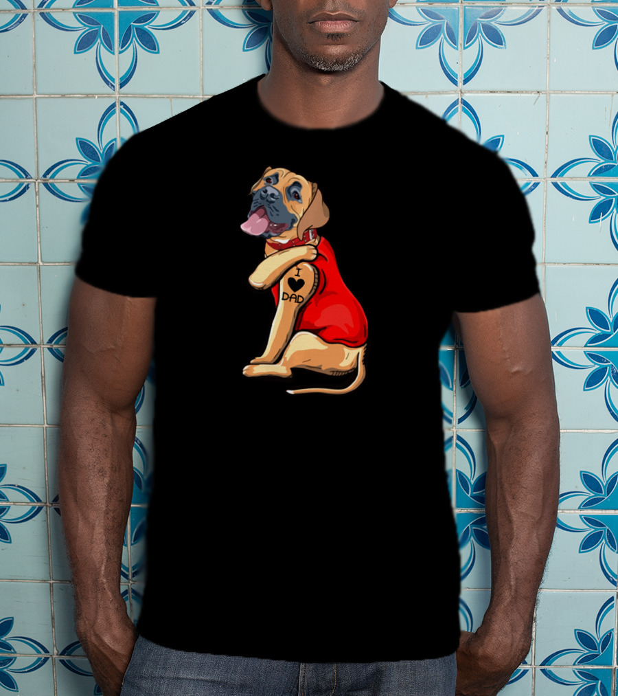 I Love Dad English Mastiff Dog Tattoo Heart T-Shirt