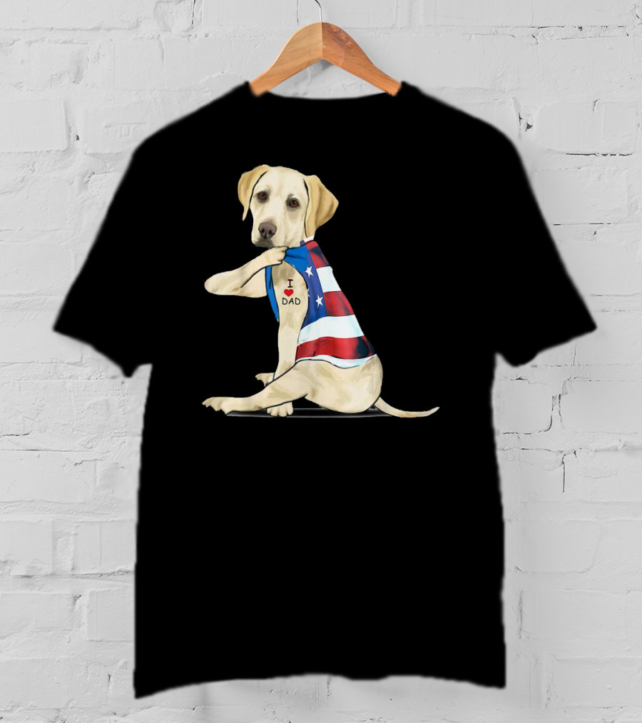 Labrador Retriever I Love Dad American Flag Dog Tattoo T-Shirt