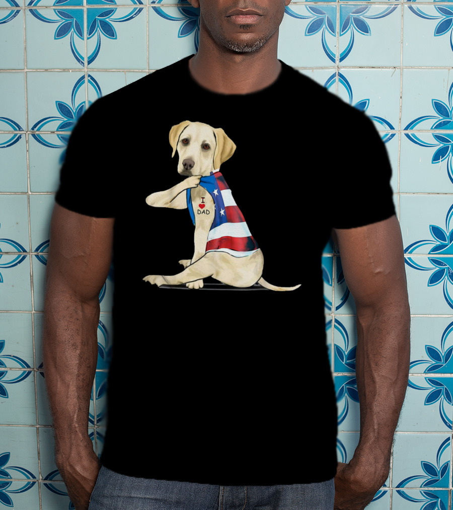 Labrador Retriever I Love Dad American Flag Dog Tattoo T-Shirt