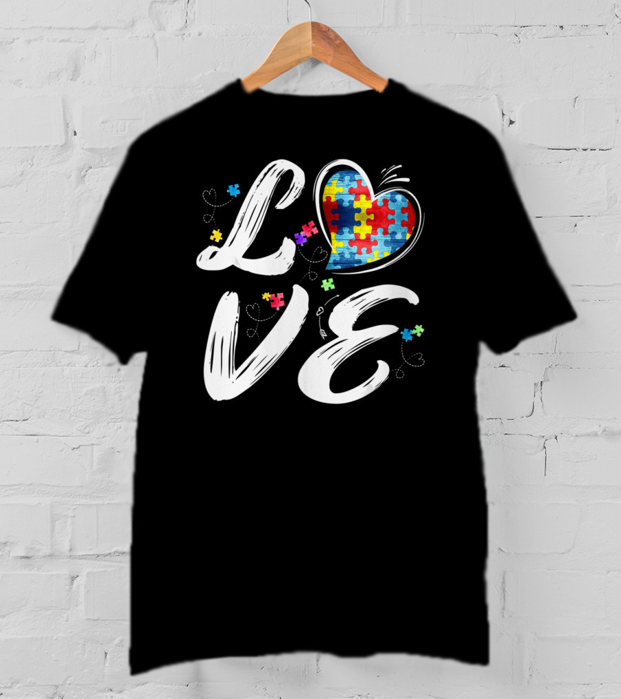 LOVE Heart Puzzle Autism Awareness T-Shirt