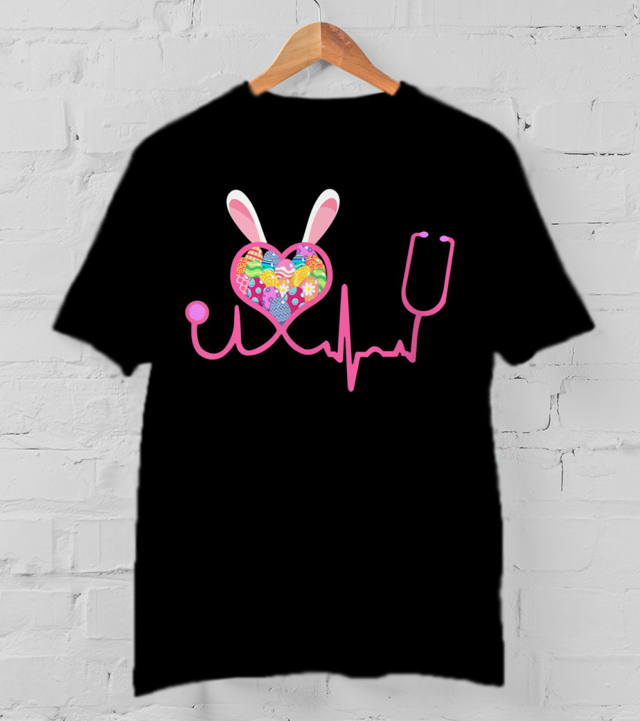 Nurse Easter Bunny Heartbeat And Stethoscope T-Shirt