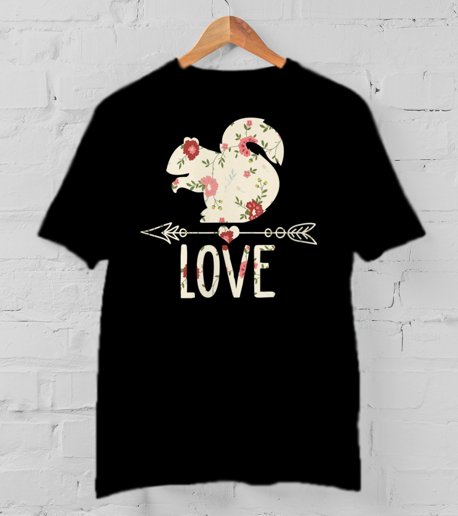 Love Squirrel Floral Vintage Flower Arrow T-Shirt