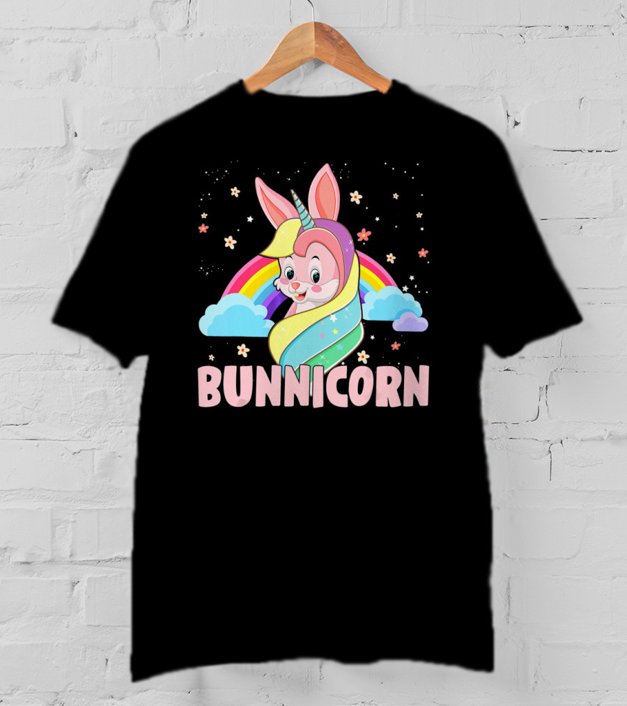 Bunnicorn Rainbow Unicorn Easter Clouds Stars T-Shirt