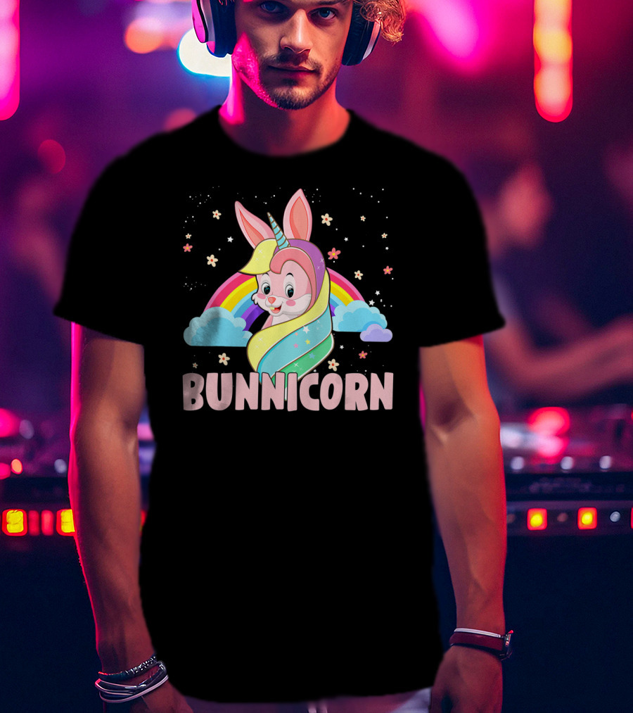 Bunnicorn Rainbow Unicorn Easter Clouds Stars T-Shirt