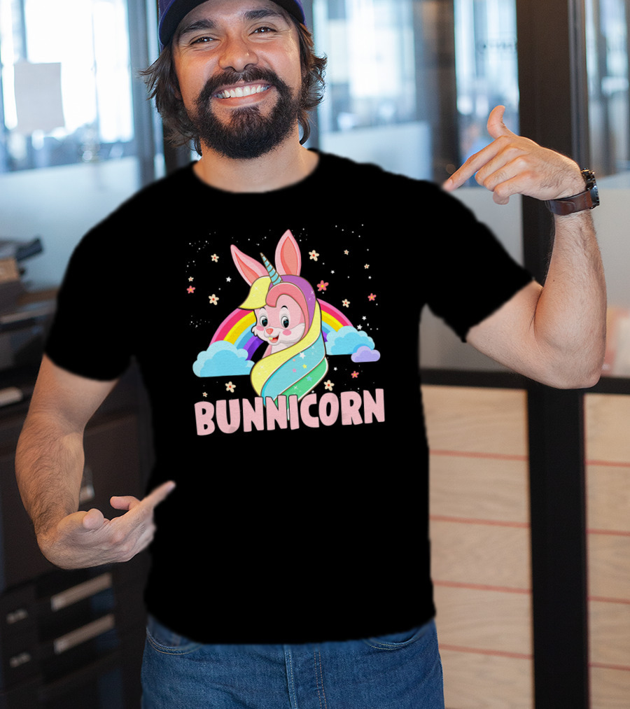 Bunnicorn Rainbow Unicorn Easter Clouds Stars T-Shirt