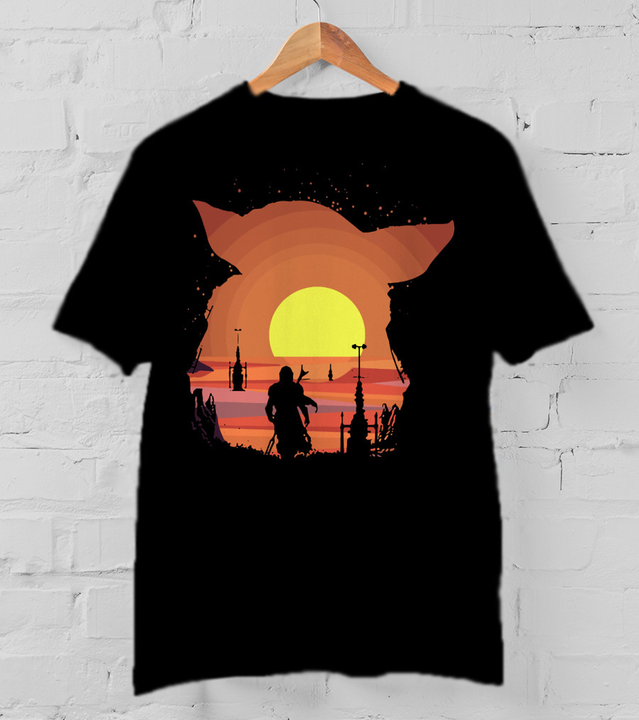 On My Way Silhouette In Baby Yoda Sunset T-Shirt