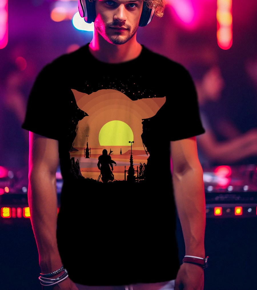 On My Way Silhouette In Baby Yoda Sunset T-Shirt