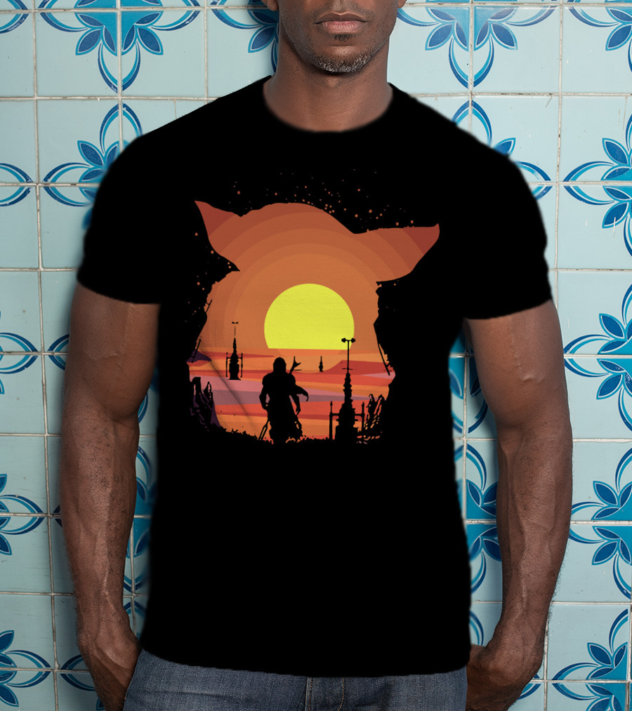 On My Way Silhouette In Baby Yoda Sunset T-Shirt