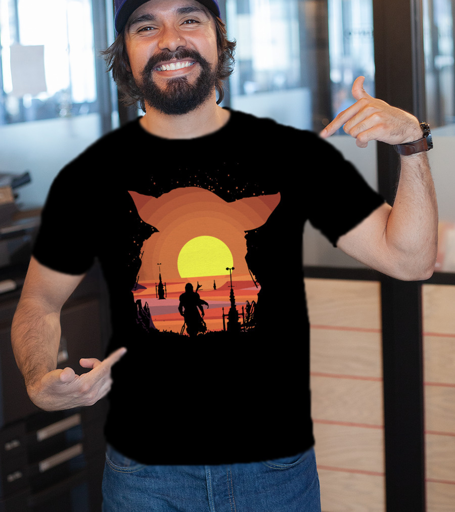 On My Way Silhouette In Baby Yoda Sunset T-Shirt