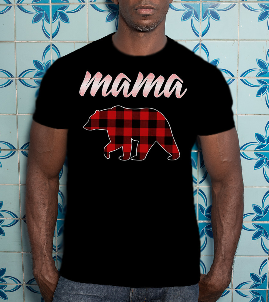 Mama Bear Buffalo Plaid Print T-Shirt