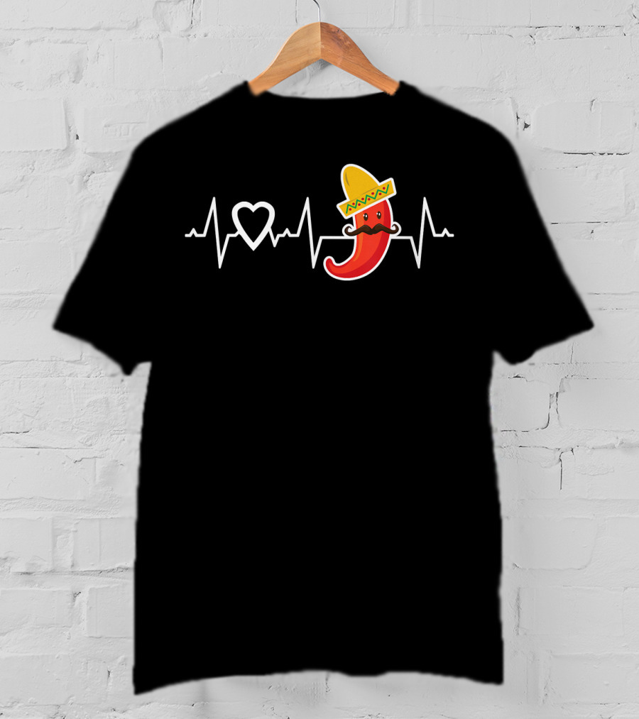 Chili Pepper Love Heartbeat Mexican Food Pepper Sombrero T-Shirt