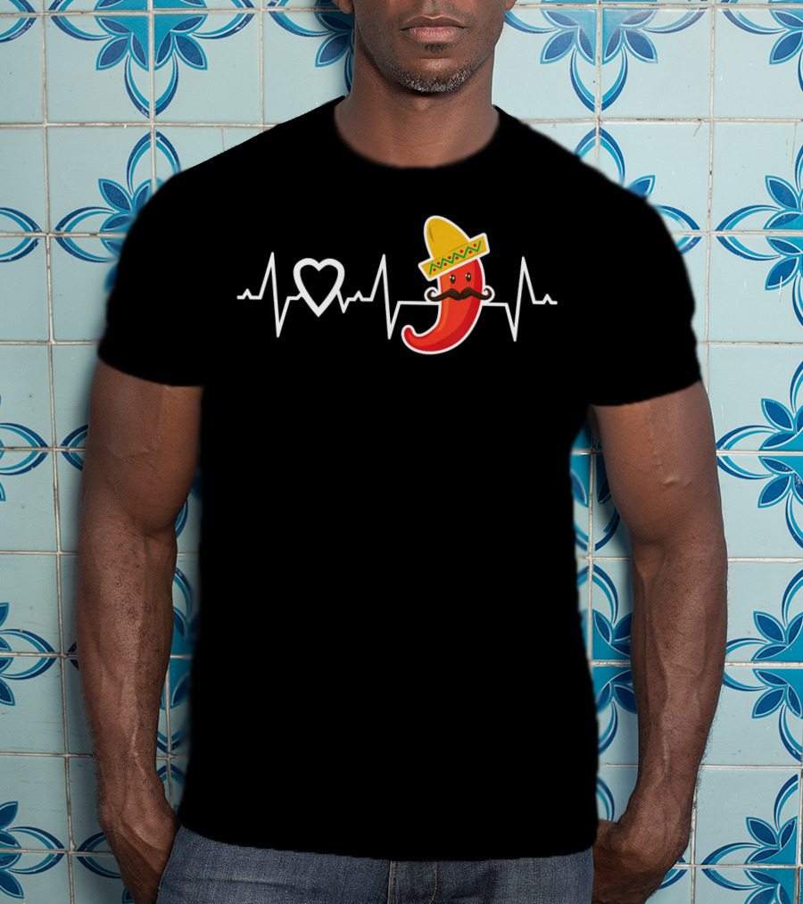 Chili Pepper Love Heartbeat Mexican Food Pepper Sombrero T-Shirt