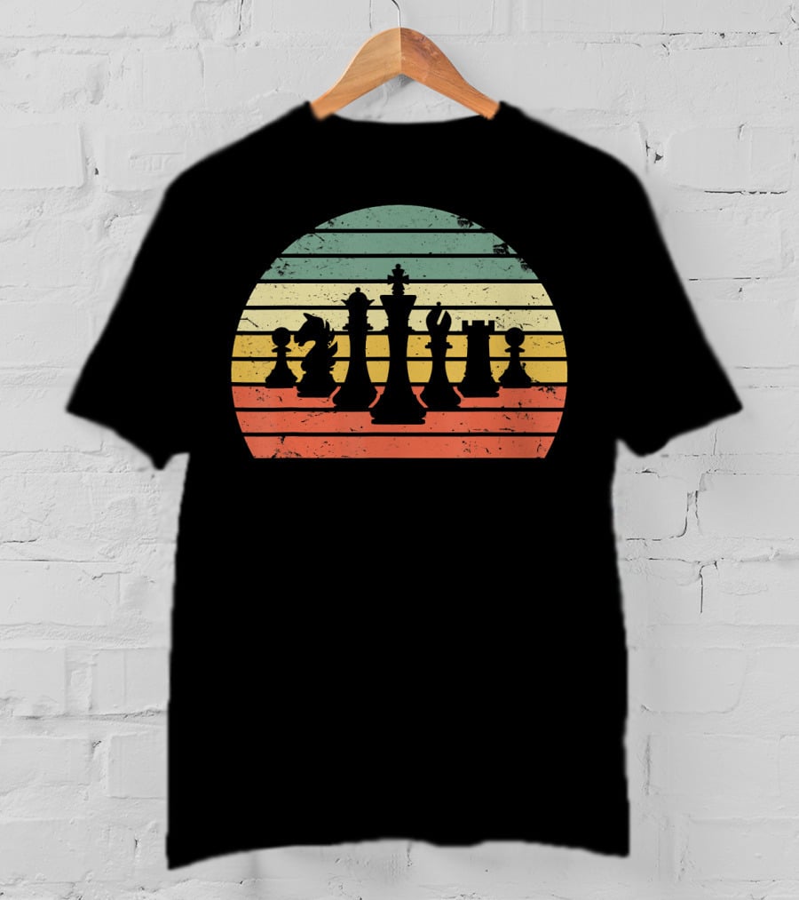 Chess Pieces Retro Sunset Stripes T-Shirt