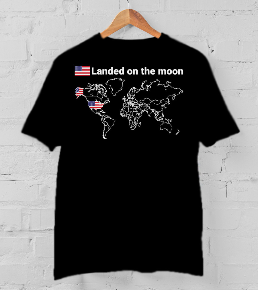 Landed On The Moon American Flag World Map T-Shirt