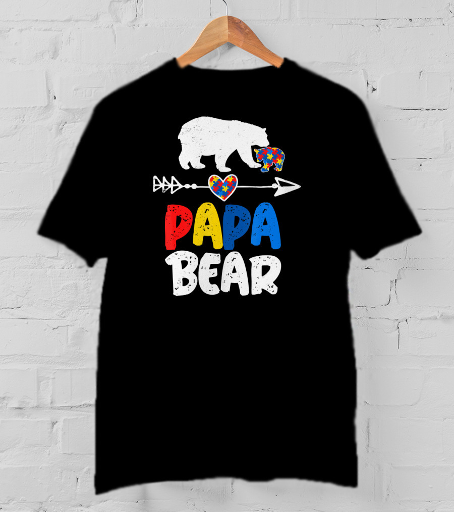 Papa Bear Autism Awareness Puzzle Arrow Heart T-Shirt