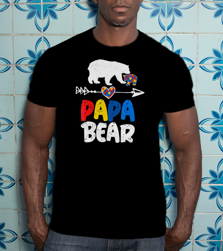 Papa Bear Autism Awareness Puzzle Arrow Heart T-Shirt