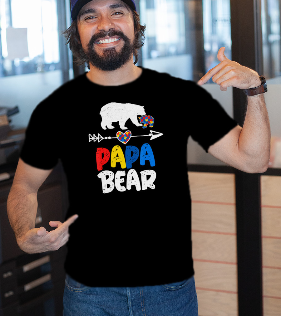 Papa Bear Autism Awareness Puzzle Arrow Heart T-Shirt