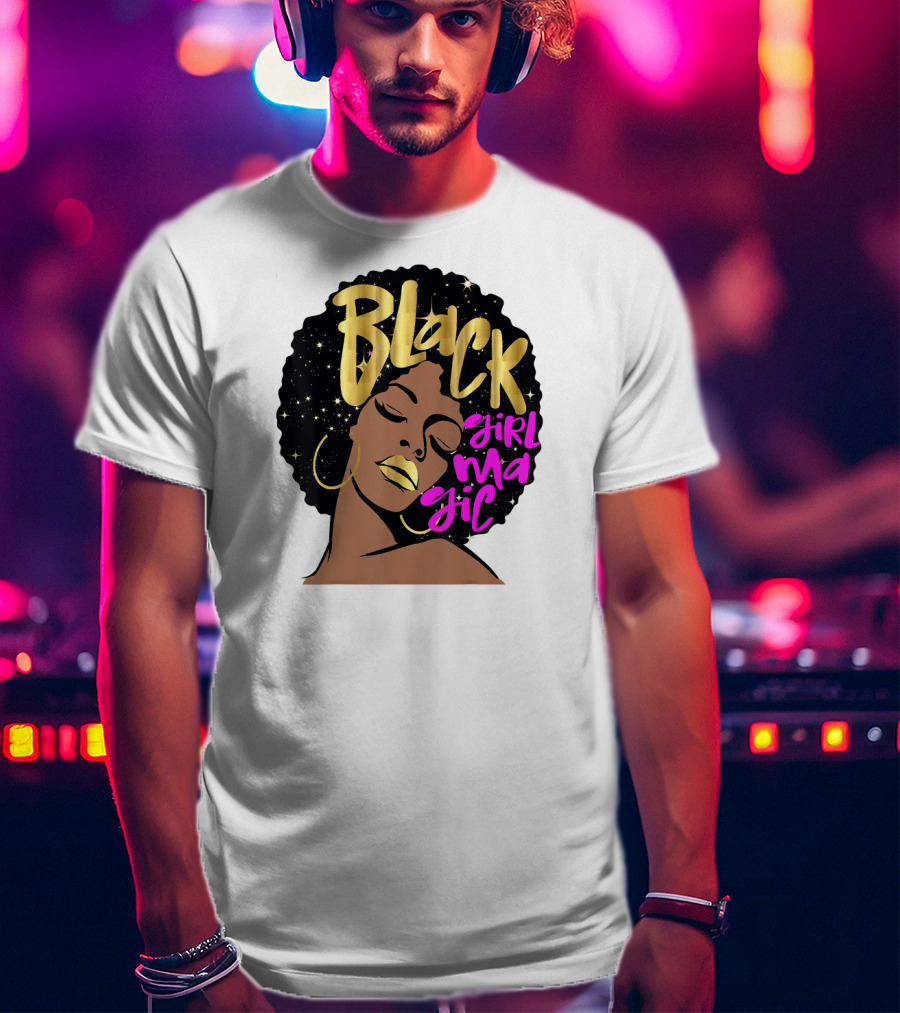 Black Girl Magic Gold Stars Afro Beauty T-Shirt