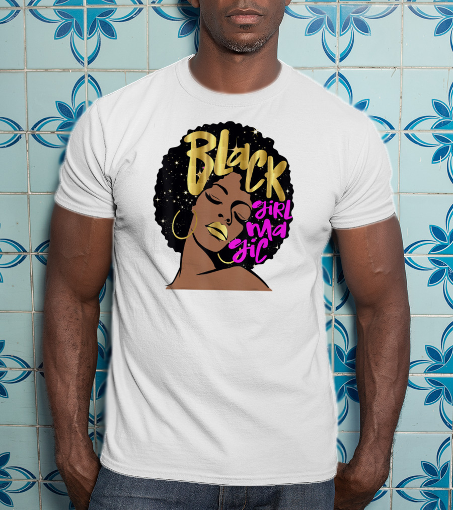 Black Girl Magic Gold Stars Afro Beauty T-Shirt