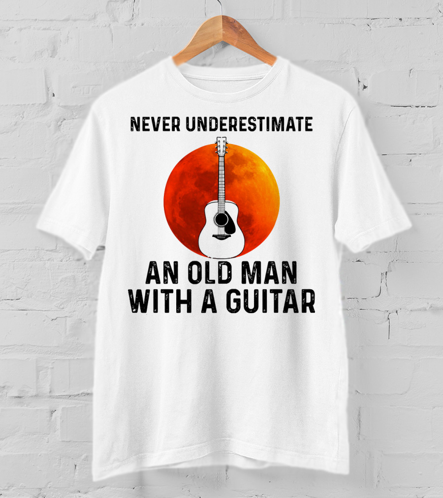 Never Underestimate An Old Man With A Guitar And Lunar Eclipse Background T-Shirt