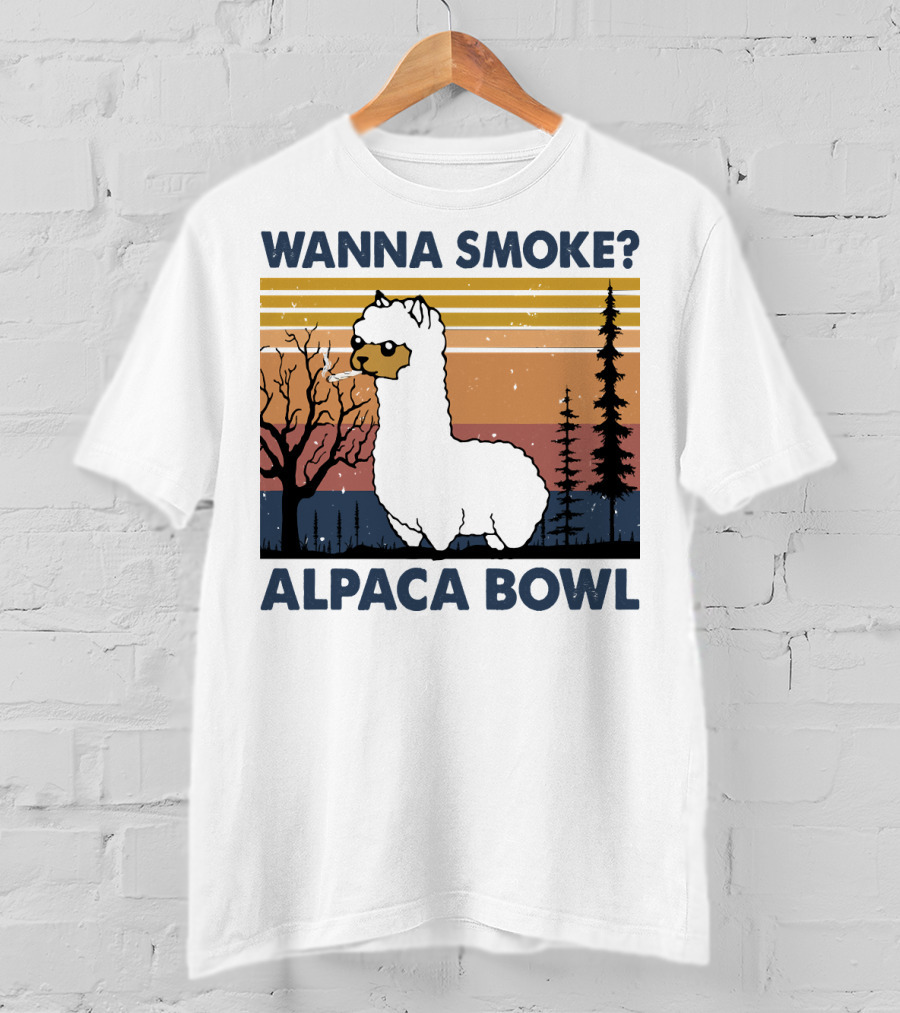 Wanna Smoke Alpaca Bowl Vintage Forest Sunset Alpaca T-Shirt
