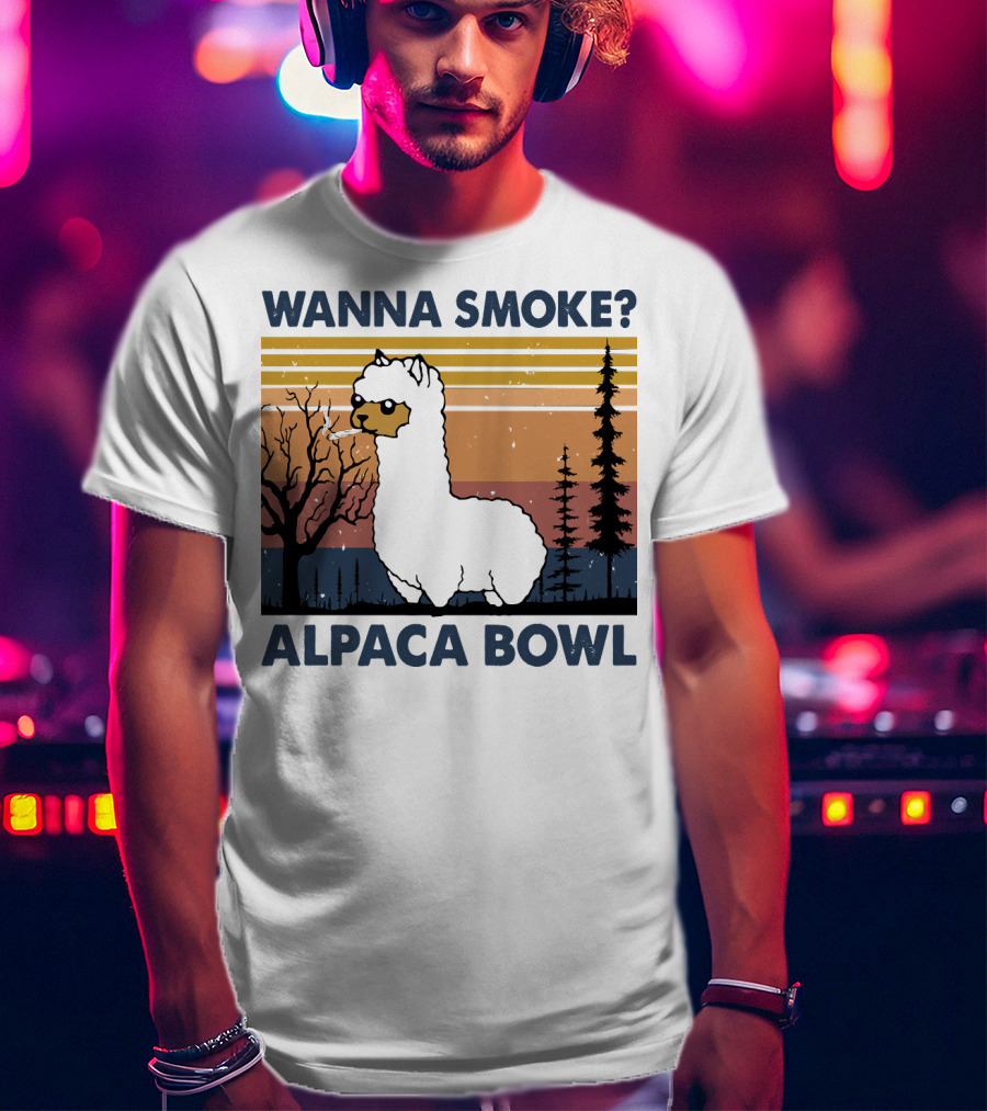 Wanna Smoke Alpaca Bowl Vintage Forest Sunset Alpaca T-Shirt