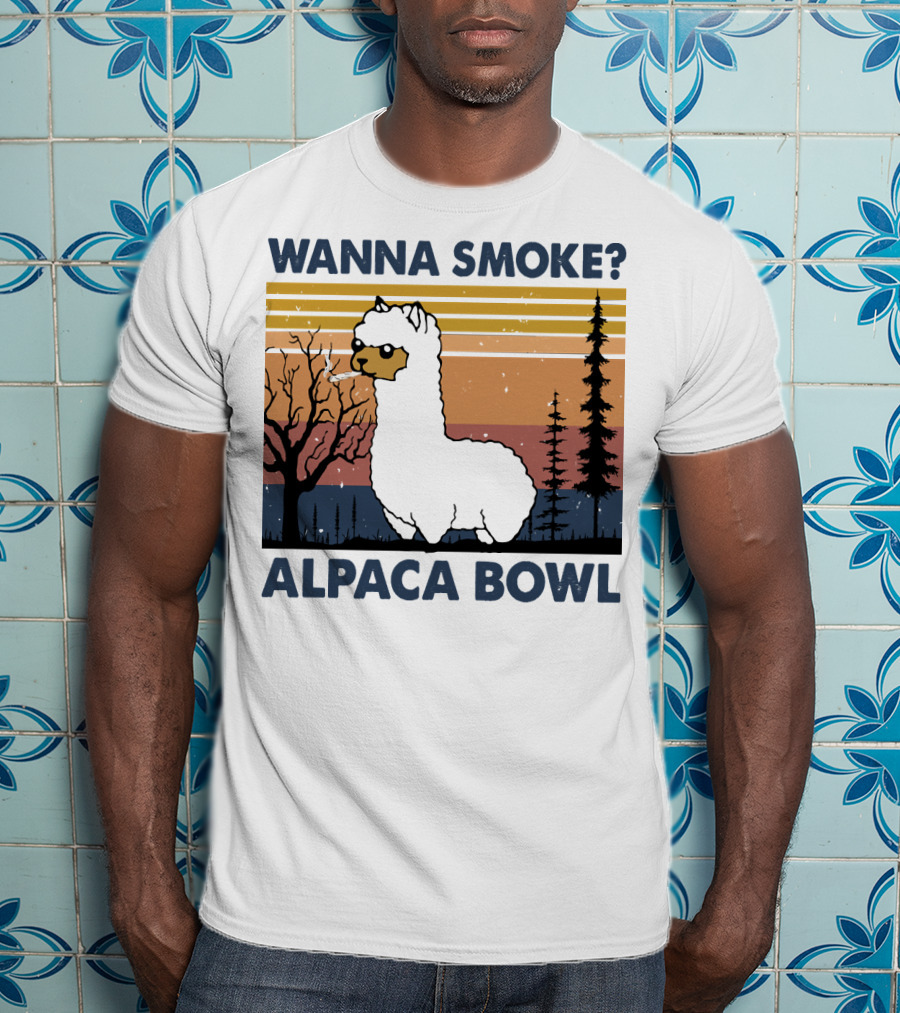 Wanna Smoke Alpaca Bowl Vintage Forest Sunset Alpaca T-Shirt